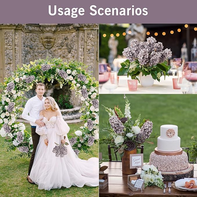 Fake Flowers Hydrangea Silk Flowers with Stems, Fake Grayish Hydrangea Artificial Flowers Winter Flowers Artificial for Decoration Vase Decor 24"（Grayish Purple ） 8PCS Wthout Vase