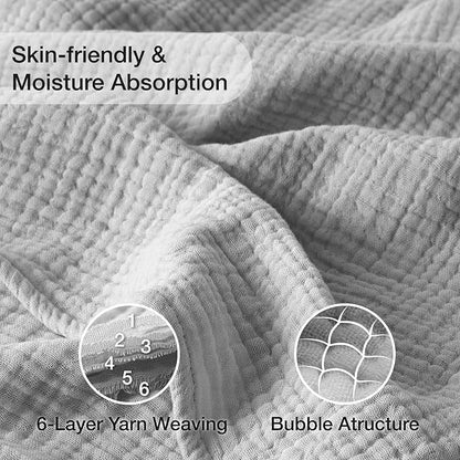 100% Cotton Muslin Blanket King 108" x 90", Breathable and Lightweight Cotton Throw Blankets for Bed, Soft Cooling Summer Gauze Blanket for Adults All Season, Light Grey