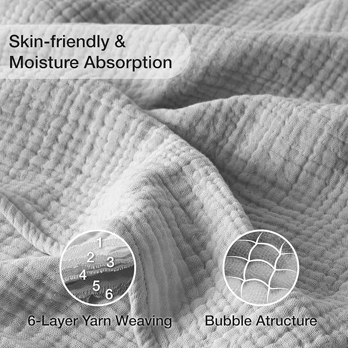 100% Cotton Muslin Blanket 40" x 40", Breathable and Lightweight Cotton Throw Blankets, Soft Cooling Summer Gauze Blanket for All Season, Light Grey