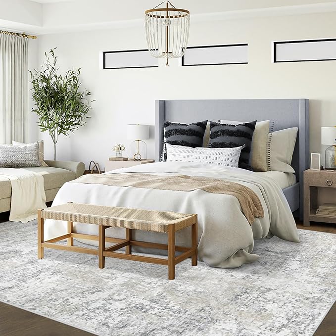6x9 Area Rugs for Living Room, Washable Modern Abstract Large Rug Neutral Soft Non Slip Kids Rug Stain Resistant Indoor Carpet for Bedroom Nursery Dining Room Playroom Home Office(Beige Grey, 6'x9')