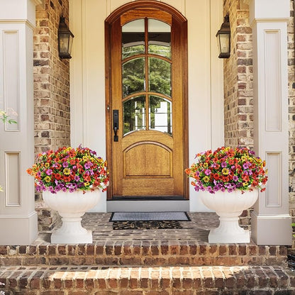 INQCMY Artificial Flowers for Outdoors Faux Plants Fake Flowers Spring Summer Decoration,12 Bundles Faux Silk Colorful Daisy Realistic UV Resistant for Outside Home Planter Window Porch Patio Yard
