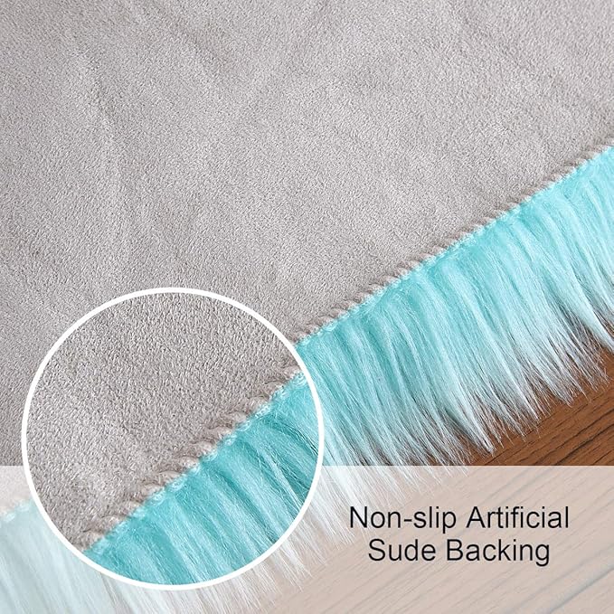 Softlife Blue Faux Fur Sheepskin Chair Cover Seat Cushion Pad Super Soft Area Rugs for Living Bedroom Sofa Dorm (1.6ft x 1.6ft, Light Blue)