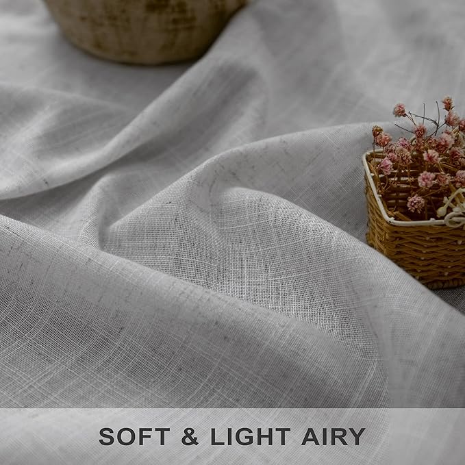 Pitalk Grey Linen Curtains 5 FT Wide by 84 Inch Length for Bedroom Semi Sheer Linen Large Drape Extra Wide Light Gray Curtains for Living Room Dining Hall 2 Panels Back Tab Pocket 5x7 5 x 7 Feet Long