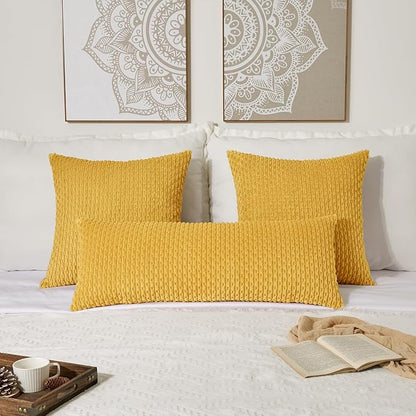 Kevin Textile 14x36 Inch Long Lumbar 1 Pack Boho Decorative Throw Pillow Cover Soft Striped Corduroy Rectangle Cushion Case Farmhouse Solid Color Accent for Living Room Couch Sofa Bed, Mustard Yellow