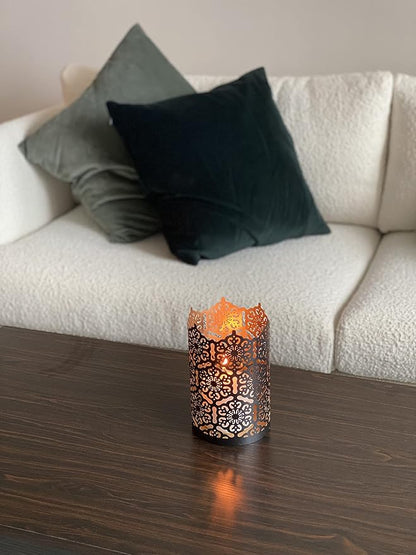Hosley 7 Inch High Cut Bronze LED Votive Tealight Holder Lantern Intricate Floral Design for Timeless Elegance and Cozy Illumination in Stylish Home D cor Elevate Your Ambiance