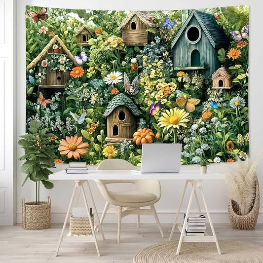 DYNH Plant Gardening Tapestry Gifts for Women,Flowers Butterfly Tapestries,Crazy Plant Lady Wall Hanging Decor for Home Garden Greenhouse Living Room Bedroom Yard Backyard,90x70In