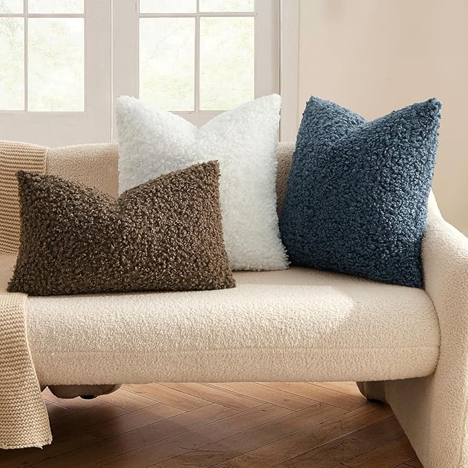 MIULEE Pack of 2 Throw Pillow Covers 18x18 Inch Neutral Navy Blue Faux Fur Decorative Sherpa Pillow Covers Fuzzy Accent Soft Sheepskin Fleece Cushion Cases for Boho Home Decor Couch Living Room Bed