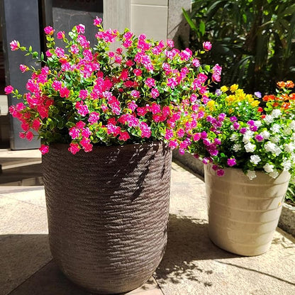 12 Bundles Artificial Flowers for Outdoors, UV Resistant Fake Flowers with Plastic Plants, Faux Flowers for Outside Window Box Front Porch Hanging Planter Decor (Pink)