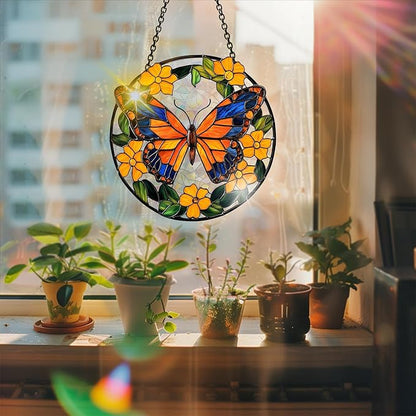 Bimkole Butterfly Sun Catchers Indoor Window - Flowers Acrylic Suncatcher Hanging Decoration for Living Room Bedroom Summer Home Balcony Outdoor Garden Ornaments Decoration 7.8x7.8 Inch