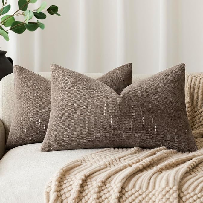 Foindtower Pack of 2 Soft Textured Throw Decorative Pillow Covers Lumbar Accent Solid Cushion Cover Cozy Farmhouse Pillow Case with Zipper for Couch Sofa Bed Living Room 12x20 Inch, Taupe