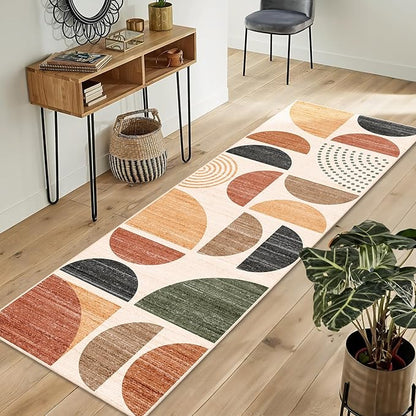 MUJOO Boho Runner Rug Washable,2x6 Area Rugs for Hallways Kitchen Bathroom Bedroom Entryway,Non Slip Carpet Long Mat Indoor,Soft Modern Abstract Bohemian Terracotta