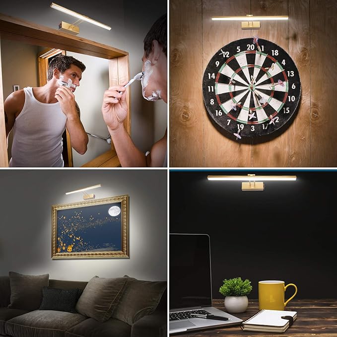 FUNCHDAY Picture Light Wireless,17inch Picture Light Battery Operated,Remote Control Painting Light with Timer and Dimmable,Full Metal Art Light for Display,Wall,Artwork,Portrait,Gallery (Brass)