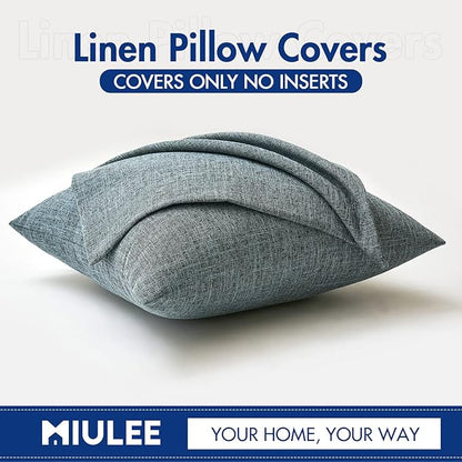 MIULEE Pack of 2 Decorative Linen Burlap Textured Pillow Covers Farmhouse Boho Accent Pillowcases Spring Coastal Home Decor for Couch Sofa Bedroom Living Room 18x18 Inch Grey Blue