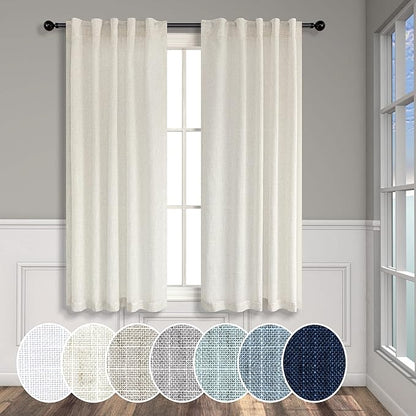 Natural Linen Curtains for Small Windows 38 Inch Wide 2 Panels Set Back Tab Pocket Short Skinny Narrow Mini Curtains for Bedroom Bathroom Basement Farmhouse Decor 38x45 Inch Length Ivory Cream Colored