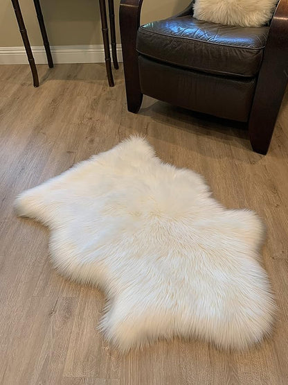 LAMBZY Faux Sheepskin Super Soft Hypoallergenic Silky Shag Rug for Living Room, Kids Room, Sofa (Single 2'x3', White)