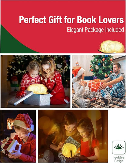 Wooden Book Lamp - Portable Folding LED Book Light for Reading, Unique Gift for Book Lovers, Magnetic Mood Lighting for Home&Library Decor (Maple)