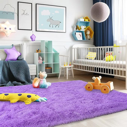 Super Fluffy Rug for Bedroom, 4x6 Shag Fuzzy Area Rug for Living Room Bedroom, Plush Soft Carpet for Girls Boys Kids, Non Slip Throw Rugs for Dorm, Modern Home Decor Aesthetic, Purple