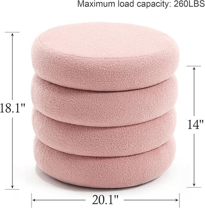 Flouki 20.1" Storage Ottoman Round, Vanity Stools for Bedroom, Sherpa Pouf Ottoman with Removable Lid, Modern Ottoman Stool for Girls Women, Foot Stool for Living Room, Pink