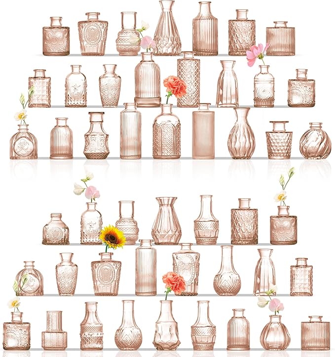 Glass Bud Vases Set of 48, Amber Small Vases for Centerpieces, Small Glass Vase for Flowers, Vintage Bud Vase in Bulk for Wedding, Party, Events, Reception, Home Decor