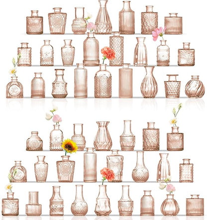 Glass Bud Vases Set of 48, Amber Small Vases for Centerpieces, Small Glass Vase for Flowers, Vintage Bud Vase in Bulk for Wedding, Party, Events, Reception, Home Decor