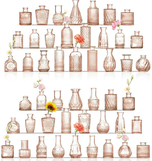 Glass Bud Vases Set of 48, Amber Small Vases for Centerpieces, Small Glass Vase for Flowers, Vintage Bud Vase in Bulk for Wedding, Party, Events, Reception, Home Decor
