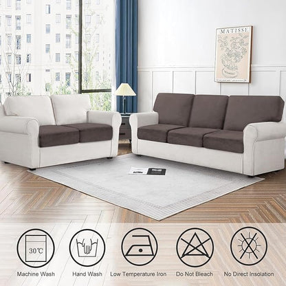 Couch Cushion Cover Velvet 3 Pieces Seat Cushion Cover Stretch Sofa Covers Separate Sectional Sofa Slipcovers Furniture Protector (3-Seater or Backrest, Coffee)