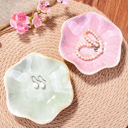 Ceramic Ring Dish Holder Jewelry Tray Set of 2 Trinket Dishes Vintage Small Decorative for Jewelry Dressing Tables Earring Organizer (FL)