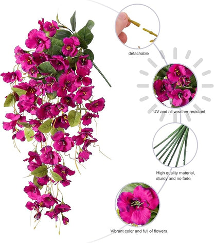 Fake Hibiscus Artificial Hanging Flowers Plants for Outdoors Spring Decoration, 2pcs Silk Hibiscus Vines Realistic UV Resistant Faux Flowers for Outside Planter Porch Patio Yard Wedding Party, Fuchsia