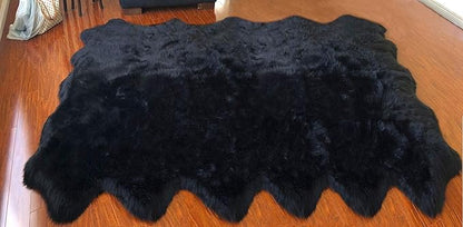 Free Shape Luxury Soft Fluffy Shag Area Rug Duo Decto 12 Pelts 6'x12', 180x360cm - Vegan Fur Ultra Soft Indoor Carpet Nursery Rugs for Bedroom Home Decor, Black