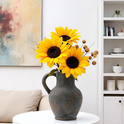 SIDUCAL Ceramic Rustic Farmhouse Vase with Handle, Terracotta Vase, Minimalist Decorative Vases for Home Decor, Table, Wedding,Living Room, Shelf, Decoration(BD)