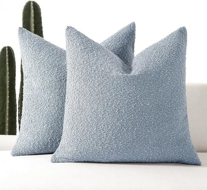 Boucle Decorative Throw Pillow Covers for Couch Set of 2, 18x18 inches, Light Blue