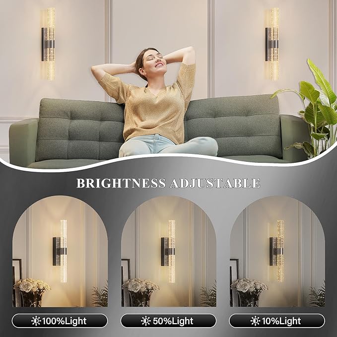 camuucci Battery Operated Black Wall Sconces Set of 2 Rechargeable Battery Powered Wall Light with 18000mAh Indoor Not Hardwired Dimmable Wall Lamp Fixtures for Bedroom Living Room 15.3 Inches
