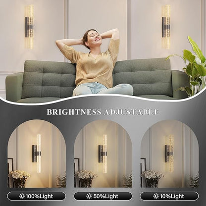 camuucci Battery Operated Black Wall Sconces Set of 2 Rechargeable Battery Powered Wall Light with 18000mAh Indoor Not Hardwired Dimmable Wall Lamp Fixtures for Bedroom Living Room 15.3 Inches