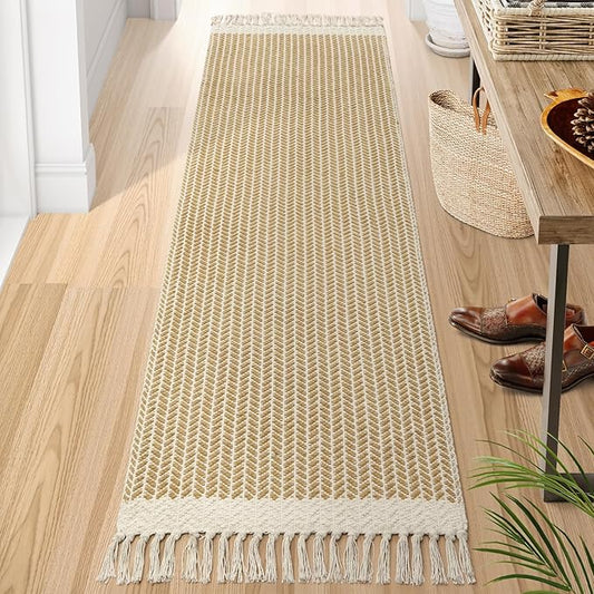Lahome Boho Laundry Room Rug, 2x7 Runners for Hallways Lightweight Entry Woven Cotton Runner Rug with Tassels, Farmhouse Non Shedding Washable Rugs Low Pile Runner for Kitchen Bathroom, Khaki