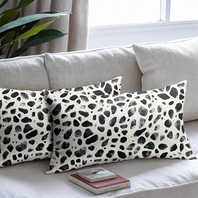 Polka Dot Pillow Covers 12x20 Set of 2 Decorations Black Cream Throw Pillow Covers Boho Decor Brush Strokes Pillowcases Modern Trendy Pattern Farmhouse Soft Cozy for Sofa Bed Home Decorative