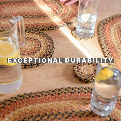 Homespice Russet Jute Braided Table Runner, Warm Country Decor, Set of 2, Multicolor Oval 8x28 - Rich Colors, Easy to Clean, Durable and Protects Furniture