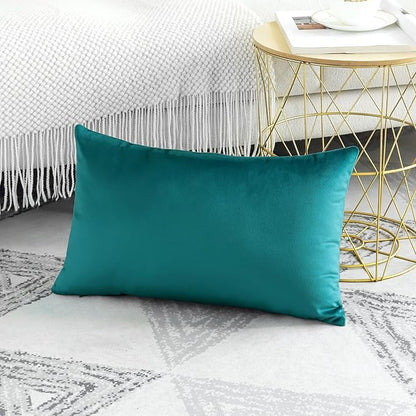 Artscope Luxury Velvet Pillow Covers Decorative Rectangle Pillowcases Soft Solid Cushion Cases for Couch Sofa Bedroom Car Decor 12x20 Inch Teal