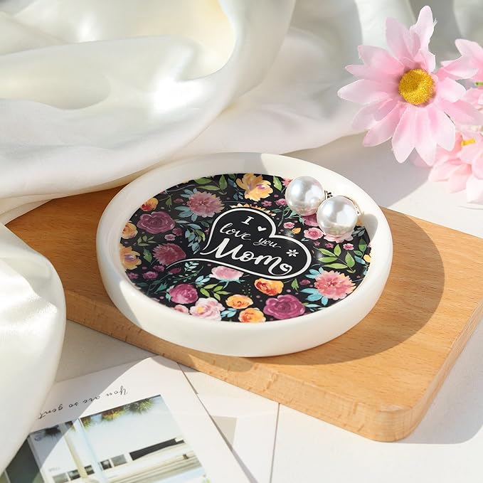 Potiera Ceramic Jewelry Tray, Decorative Ring Holder, Trinket Dish for Earrings Necklaces Watch Keys, Mother of the Bride Wedding Gifts, Mother's Day Birthday Christmas Gifts for Mom from Daughter