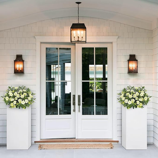 Wallowa Metallic Heavy Large Planter Box for Outdoor or Indoor, Tall Metal Planters, Rectangular Flowerpot for Front Porch, Garden, Patio ‎25Pounds Pure White, No Assembly 1 Pack