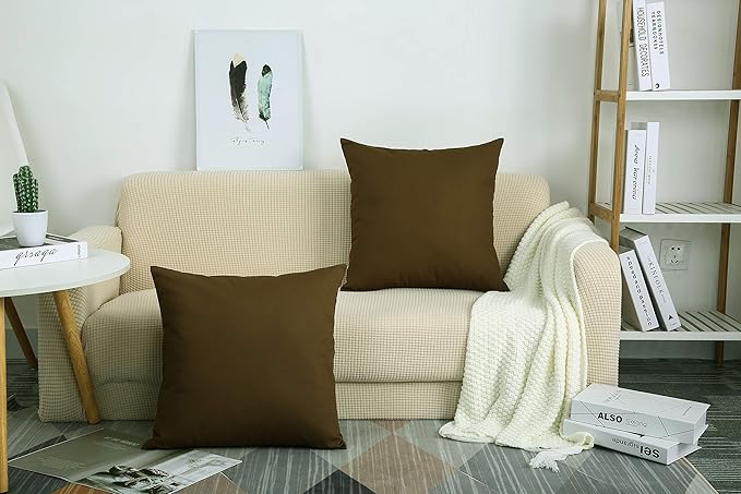 TangDepot Cotton Solid Throw Pillow Covers, 18" x 18" , Coffee, 1 Count (Pack of 1)