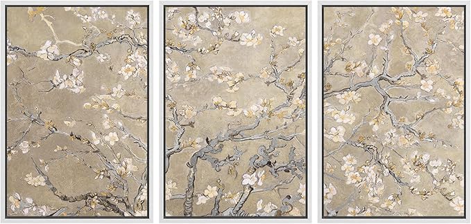 MUDECOR Framed Canvas Print Wall Art Blossoming Branches Vintage Floral Illustrations Realism Decorative for Living Room, Bedroom, Office - 24"x36"x3 White