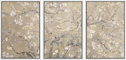 MUDECOR Framed Canvas Print Wall Art Blossoming Branches Vintage Floral Illustrations Realism Decorative for Living Room, Bedroom, Office - 24"x36"x3 White