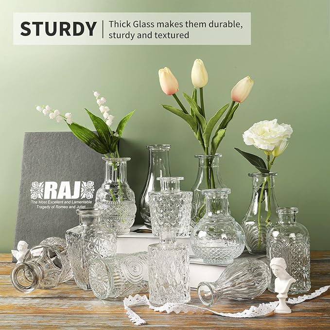 Glass Bud Vase Set of 48 Bud Vases in Bulk with 4 Brushes, Glass Vases for Centerpieces Cute, Vintage Wedding Decor Clear Bulk Mini Vase for Rustic Wedding Decorations, Home Table Flower Decor
