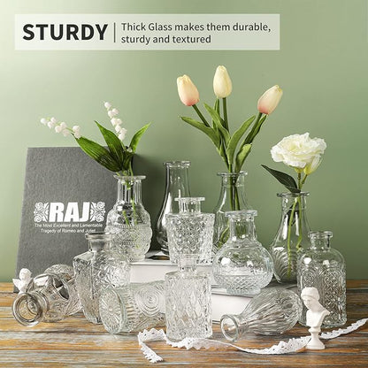 Glass Bud Vase Set of 48 Bud Vases in Bulk with 4 Brushes, Glass Vases for Centerpieces Cute, Vintage Wedding Decor Clear Bulk Mini Vase for Rustic Wedding Decorations, Home Table Flower Decor