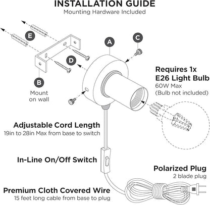 BRIGHTTIA Plug-in Simple Ring Wall Sconce - White/Gold - Portable Wall Lamp with 15Ft Cord & Plug for Rental Apartments - Versatile Lighting - No Wiring Needed (BW0005-1WGP)