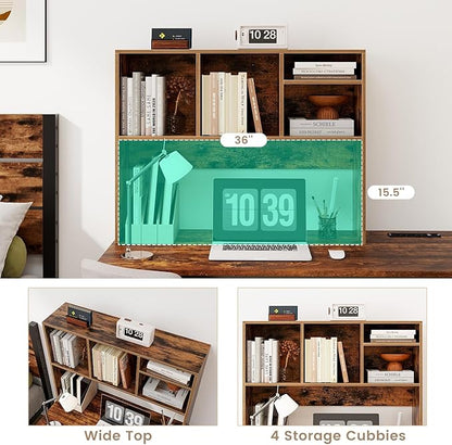 Desktop Bookshelf, 2-Tier Display Organizer Shelf Rack, Dorm Desk Hutch, Desk Shelf for Top of Desk, Multipurpose Wood Counter Top Bookcase for Office Home
