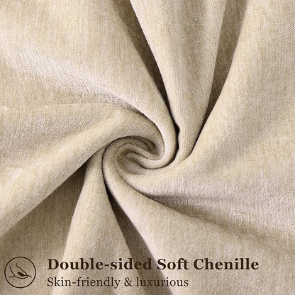 decorUhome Spring Couch Throw Pillow Covers 18x18 Set of 2, Decorative Soft Velvet Neutral Chenille Pillow Covers with Elegant Design for Sofa Bed Living Room Home Decor, Beige
