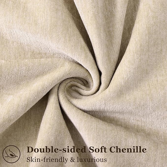 decorUhome Spring Couch Throw Pillow Covers 18x18 Set of 2, Decorative Soft Velvet Neutral Chenille Pillow Covers with Elegant Design for Sofa Bed Living Room Home Decor, Beige