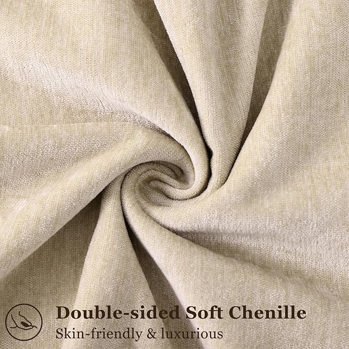 decorUhome Spring Couch Throw Pillow Covers 16x16 Set of 2, Decorative Soft Velvet Neutral Chenille Pillow Covers with Elegant Design for Sofa Bed Living Room Home Decor, Beige