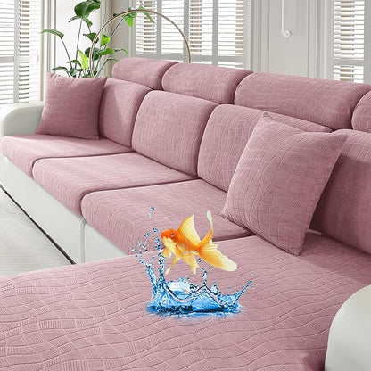 MAXIJIN Waterproof Couch Cushion Covers Stretch Sofa Seat Slipcovers Washable，Sectional Outdoor Cushion Covers with Elastic Bottom for Dogs Pets Kids (1 Pc Cushion Cover, Dusty Pink)
